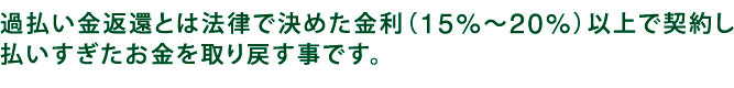 過払い金返還とは法律で決めた金利以上で契約し払いすぎたお金を取り戻す事です。